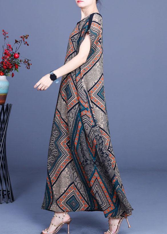 Modern Print Silk O-Neck Short Sleeve Summer Mid Dress - SooLinen