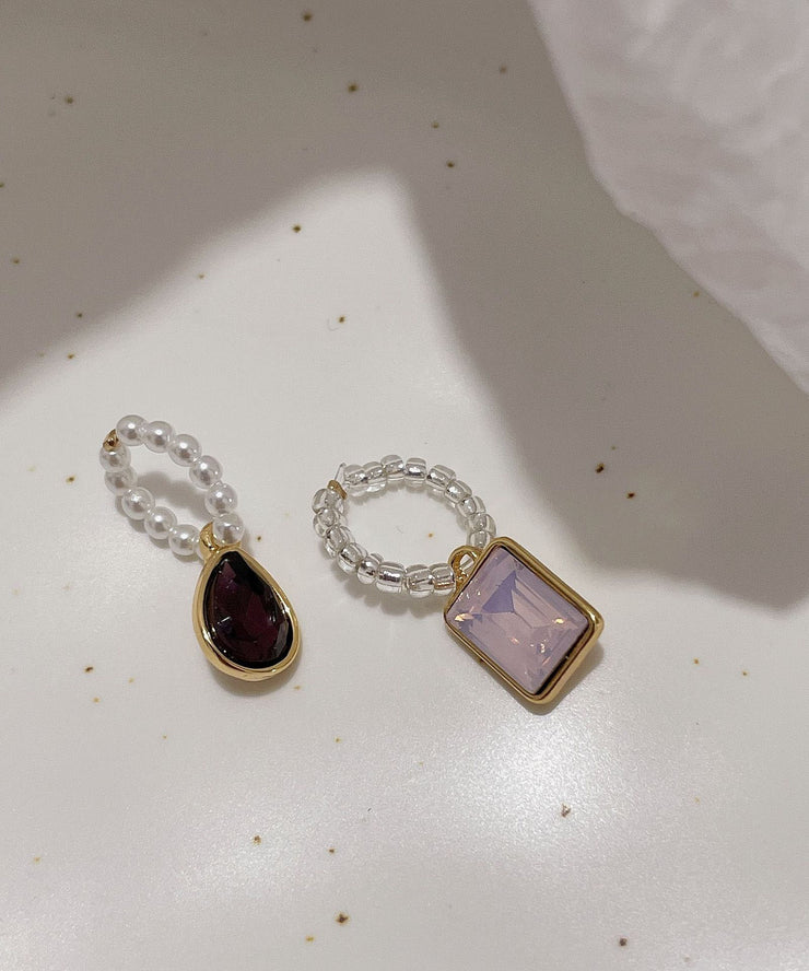 Modern Purple Asymmetricar Pearl Crystal Zircon Pendant Necklace