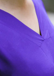 Modern Purple Clothes V Neck Baggy Dresses - SooLinen