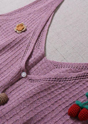Modern Purple Cute Button Floral Fall Knit Vest - SooLinen