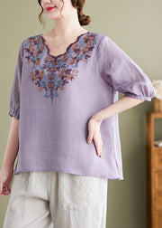 Modern Purple Embroidered Cotton Top Summer