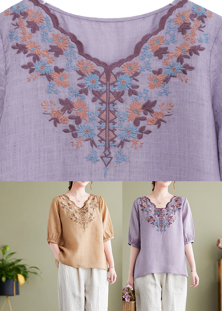 Modern Purple Embroidered Cotton Top Summer