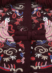Modern Purple Fox Collar Embroidered Pockets Woolen Coats Winter