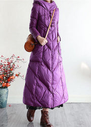 Modern Purple Hooded Oriental Button Lengthen Duck Down Puffer Coat Winter
