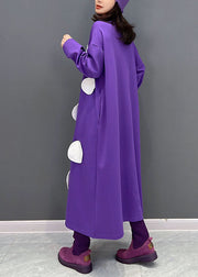 Modern Purple Oversized Dot Applique Cotton Pullover Sweatshirt Dresses Fall