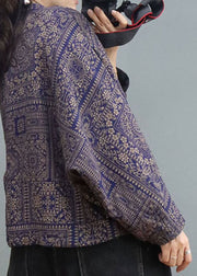 Moderne lila bedruckte Wintermäntel aus feiner Baumwolle