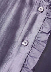 Modern Purple Ruffled Patchwork Chiffon Shirts Tops Spring