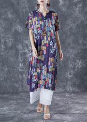 Modern Purple V Neck Print Silk Holiday Dress Summer