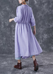 Modern Purple V Neck Wrinkled Cotton Holiday Dresses Summer