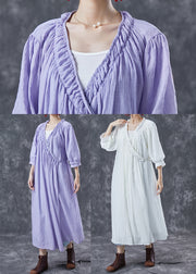 Modern Purple V Neck Wrinkled Cotton Holiday Dresses Summer
