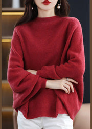 Modern Red O-Neck Oversized Wool Knit Sweater Tops Batwing Sleeve