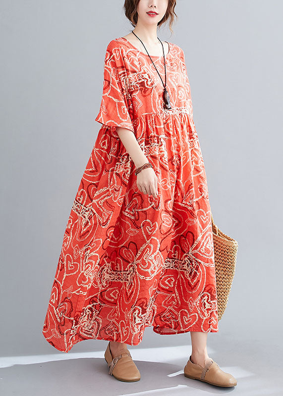 Modernes, rotes Strandkleid mit O-Ausschnitt, zerknitterter Baumwolle und kurzen Ärmeln