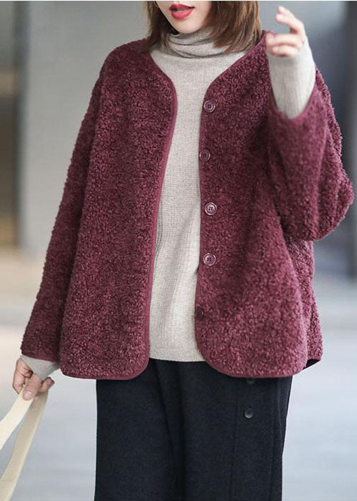 Modern Red Oversized Solid Color Teddy Faux Fur Coats Winter
