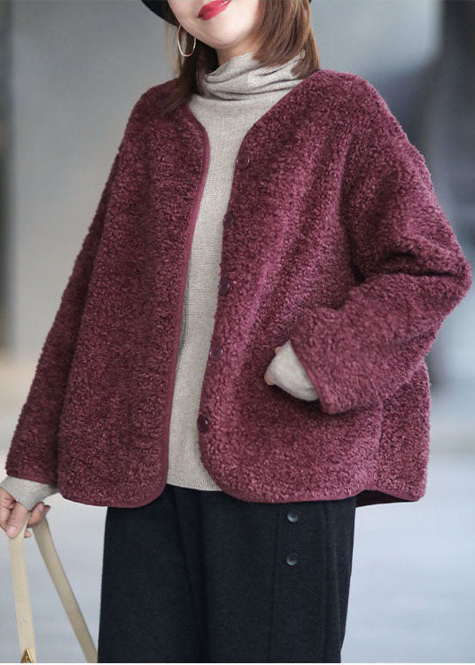 Modern Red Oversized Solid Color Teddy Faux Fur Coats Winter