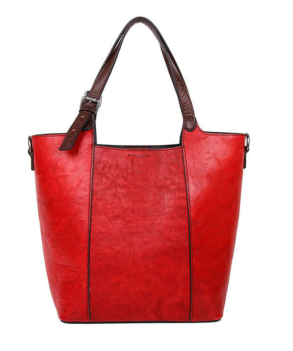 Modern Red Rubbing embossing Paitings Calf Leather Tote Handbag
