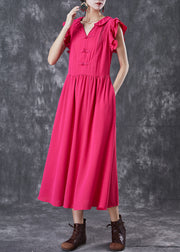 Modern Rose Chinese Button Exra Large Hem Cotton Vacation Dress Petal Sleeve