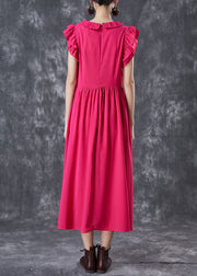 Modern Rose Chinese Button Exra Large Hem Cotton Vacation Dress Petal Sleeve