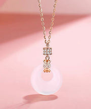 Modern Rose Gold Sterling Silver Inlaid Chalcedony Pendant Necklace