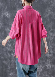 Modern Rose Oversized Striped Cotton Shirt Top Summer