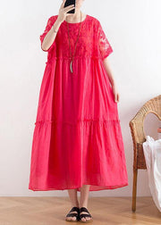 Modern Rose PatchworkPrint Cotton Party Summer Dress - SooLinen