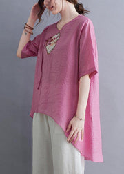 Modern Rose low high design Cotton Linen T Shirt Summer - SooLinen