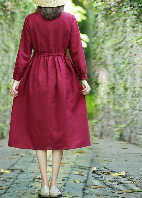Modern Ruffled drawstring spring Tunics Fabrics red Dress - SooLinen