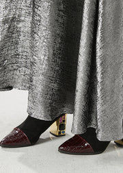 Modern Silvery Exra Large Hem Silk Velour Skirt Fall