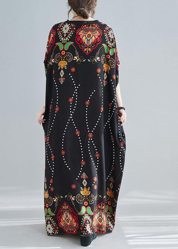 Modern V Neck Spring Clothes Women Wardrobes Black Print Maxi Dress - SooLinen