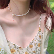 Modern White Alloy Double Layered Pearl Floral Graduated Bead Necklace