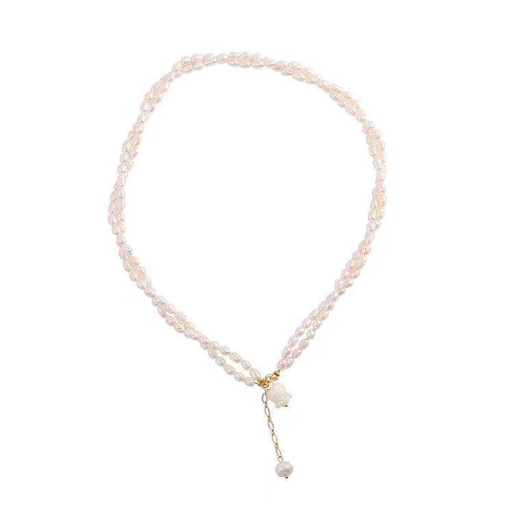 Modern White Alloy Double Layered Pearl Floral Gratuated Bead Necklace