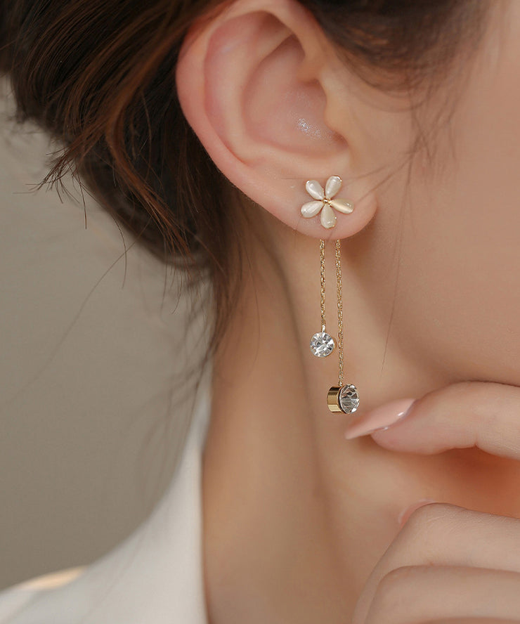 Modern White Alloy Opal Floral Tassel Drop Earrings