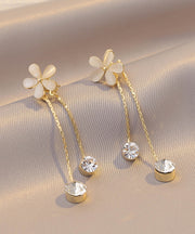 Modern White Alloy Opal Floral Tassel Drop Earrings
