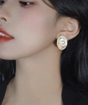 Modern White Alloy Pearl U Shaped Stud Earrings