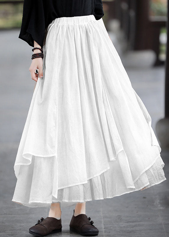 Modern White Elastic Waist Asymmetrical Exra Large Hem Cotton Skirts Summer
