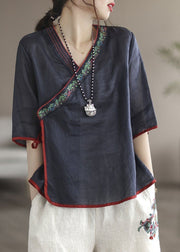 Modern White Embroidered Patchwork Linen Blouse Top Summer