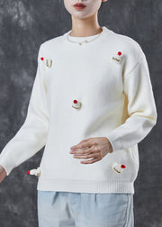Modern White Fuzzy Ball Decorated Thick Knit Sweaters Winter