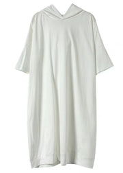Modern White Hooded Pockets Patchwork Cotton Dresses Summer
