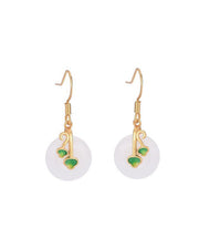 Modern White Jade Cloisonne Enamel Drop Earrings
