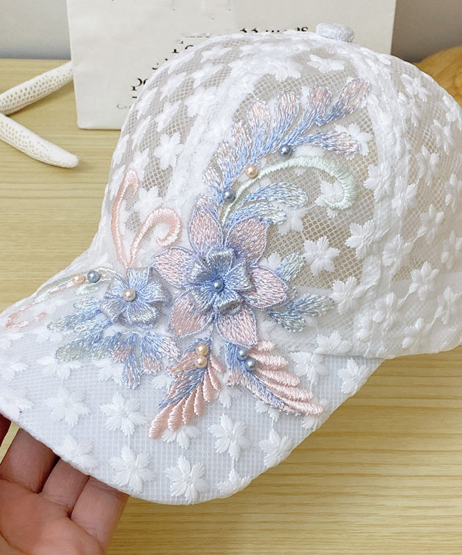 Modern White Lace Patchwork Embroidered Floral Hollow Out Baseball Cap Hat