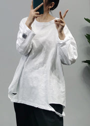 Modernes weißes O-Neck-Patchwork-Top aus Baumwolle mit langen Ärmeln