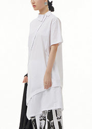 Modern White Peter Pan Collar Patchwork Solid Cotton Long Shirts Summer