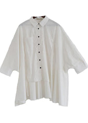 Modern White Peter Pan Collar asymmetrical design Cotton Spring Shirts - SooLinen