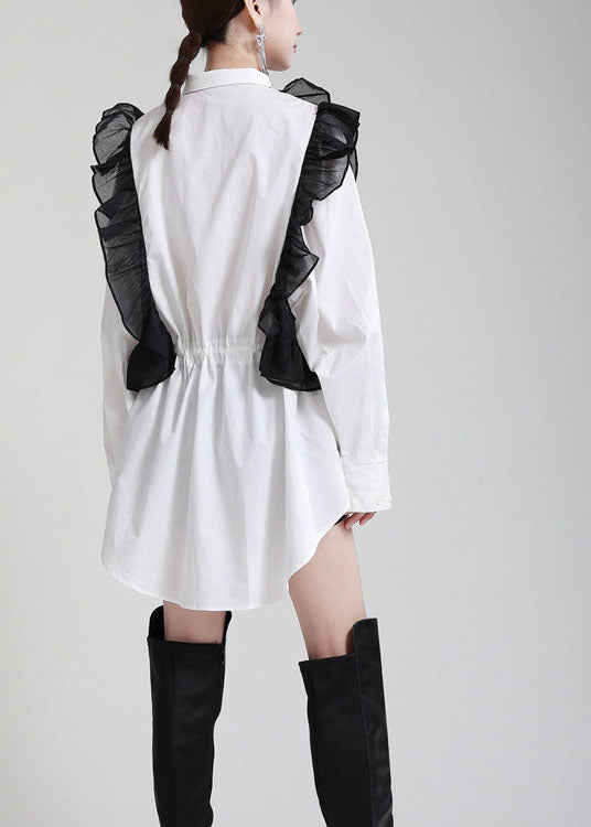 Moderne weiße PeterPan-Kragen-Rüschen-Herbst-Blusen mit langen Ärmeln