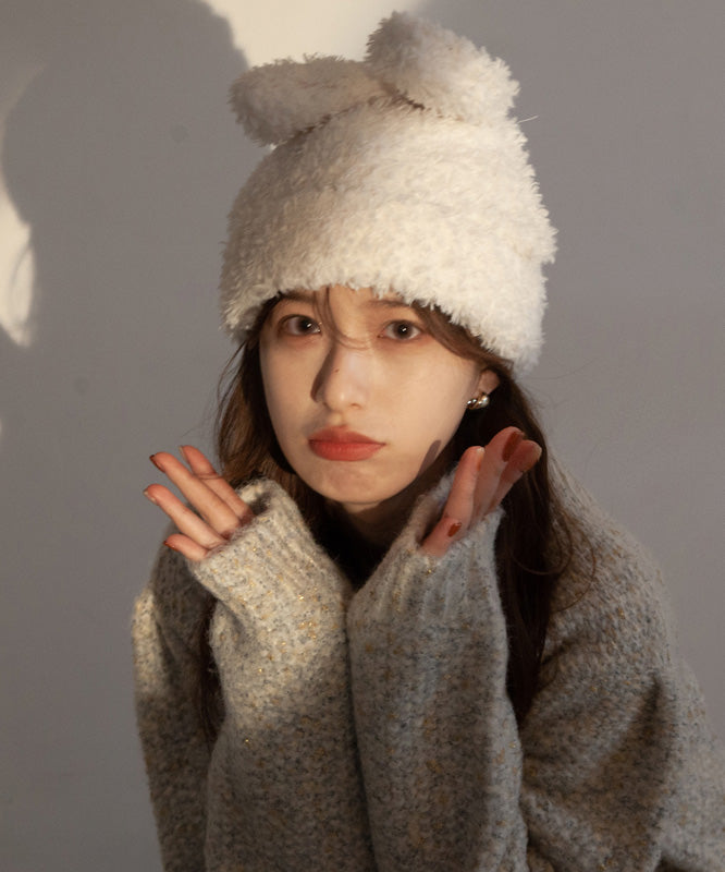 Modern White Rabbit Ears Warm Knit Bonnie Hat