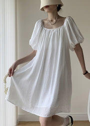 Modern White Square Collar Backless Cotton Mid Dresses Puff Sleeve