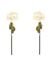 Modern White Sterling Silver Overgild Gardenia Tassel Drop Earrings
