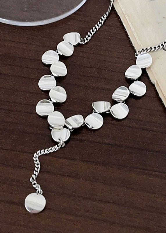 Modern White Sterling Silver Sequins Pendant Necklace