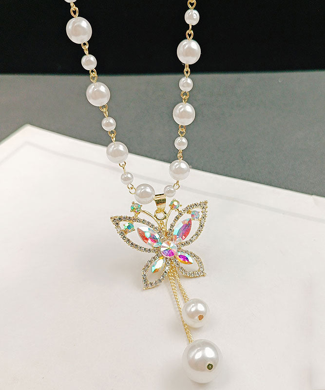 Modern White Swan Alloy Pearl Resin Tassel Pendant Necklace