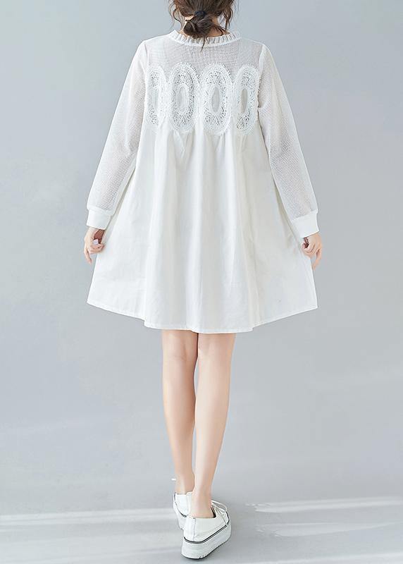 Modern White Tunics O Neck Patchwork Lace Dresses - SooLinen