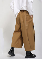 Modern Yellow Elastic Waist Oversized Pockets Cotton Crop Pants Fall